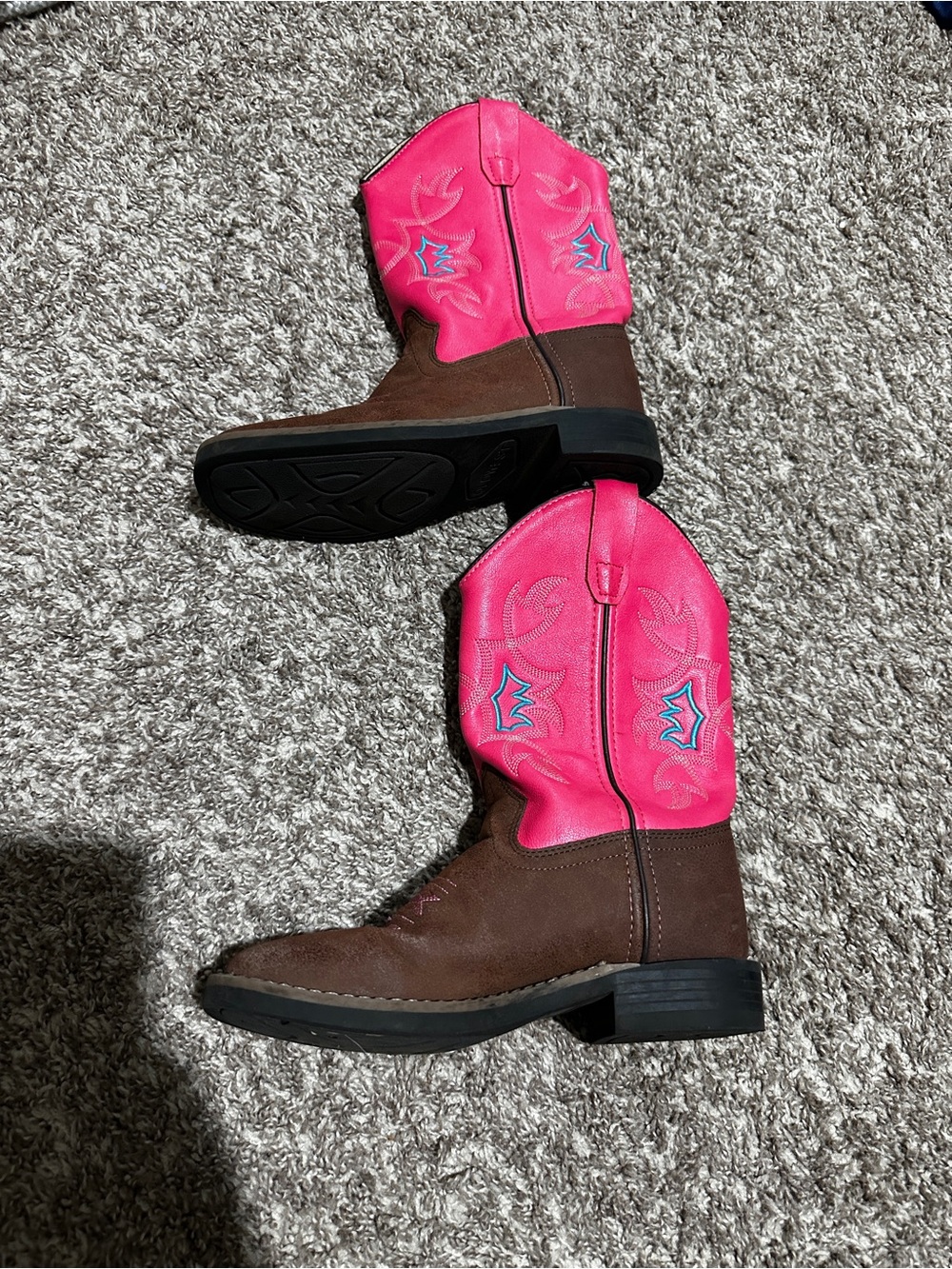 Old West Brown & Pink Kids Western Boots